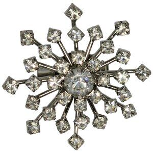 Vintage Rhinestone Starburst Brooch Silver Tone Atomic Sputnik Mid Century‎